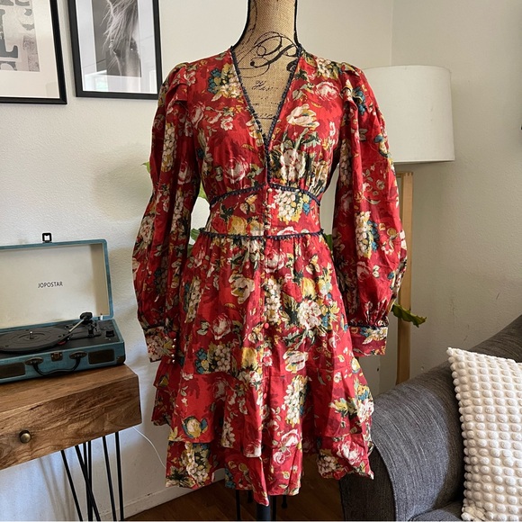 Trish Scully Coralie Dress Coralie Burgundy Floral Size - Picture 6 of 11